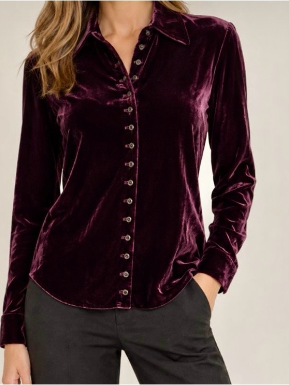 Ralph Lauren Velvet Button-Down Shirt in Deep Plum